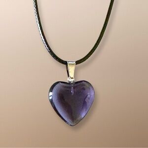 ⭐️ 5 for $25 Heart Shaped Crystal Glass Pendant Necklace on a Black Cord
